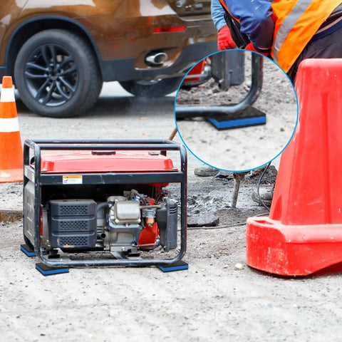Construction site with a generator on Eight Pack Beefy Rubber Anti Vibration Pads 4 Inch Square Seven Eighths Inch Thick for stability