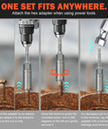 Deep Bolt Extractor Kit Five Piece Set in use with power tools removing stripped bolt from wood surface