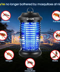 Outdoor Bug Zapper Plug In Electric Mosquito Killer With 15W UV Light And 4200V Grid illuminating patio at night