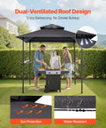 Grill Gazebo 8x5 Ft Outdoor BBQ Shelter With Double Tier Roof And Powder Coated Steel Frame Includes 2 Side Shelves And 8 Hooks