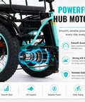 Electric Tricycle For Adults With Passenger Seat And 1350W Peak Power Ride Ready 48V 15.6Ah Two Seater E Trike Front And Rear Baskets Rear Differential Teal Color rear hub motor close-up