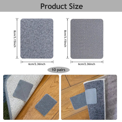 Non Slip Rug Gripper Pads For Hardwood Floors, Heavy Duty No Slip Carpet Tape, 10 Pack Large Grey, underlay size display