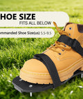 Durable Lawn Aerator Shoes With Adjustable Straps Medium Fit on a boot, spiked base on grass background