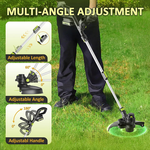 Person using 20V Cordless Weed Eater Trimmer With 12-Inch Cutting Width, Two 2.0Ah Batteries And Fast Charger, Auto Line Feed