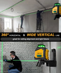 360 Degree Green Laser Level With Tripod And Carry Bag, Self Leveling Cross Line With Wide Angle Vertical Beam, 100 Feet Range, Dual Power, Magnetic Base, Wall Panel Stand, DIY Ready Pro Grade For Construction And Tile Renovation on wall