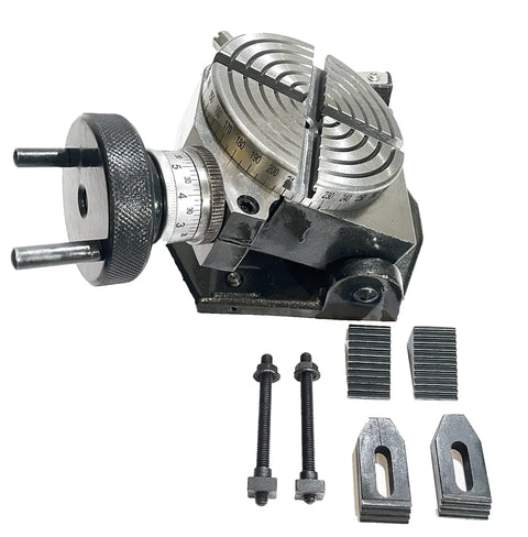Tilting Rotary Table 4 Inch 100mm With M6 Clamp Kit For Milling Machines 4 Slots Horizontal And Vertical Setup 360 Degree Graduation