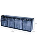 No-Fuss Four Bin Horizontal Tilt Bin Storage System With Interlocking Design, Clear Removable Bins, Black Finish, 23 5/8" x 6 5/8" x 8 1/8"