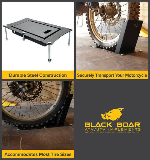 Recessed Motorcycle Wheel Chock for Trailers, Heavy Duty Powder Coated Steel Construction, Keeps Your Ride Locked In During Transit