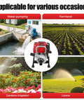 High Flow Gas Water Pump For Garden And Farm 1.6HP 4 Stroke Trash Pump with images of water pumping, farmland, garden, lawn