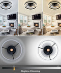 16 Inch Flush Mount Ceiling Fan With Light in 3 color settings and dimming, dope low profile matte black finish for small rooms