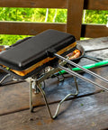 Double Cast Iron Pie Iron For Camping Large Portable Campfire Pie Maker Pudgy Campfire Sandwich Press on outdoor table
