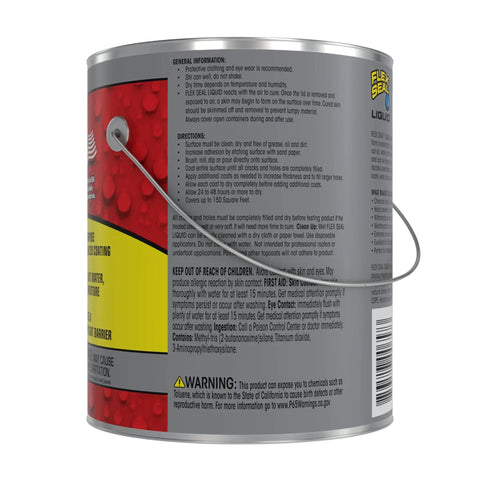 Side view of a 1-gallon tin of Liquid Rubber Coating Sealant for Roofs and More, Waterproof, Flexible, Breathable, and UV Resistant