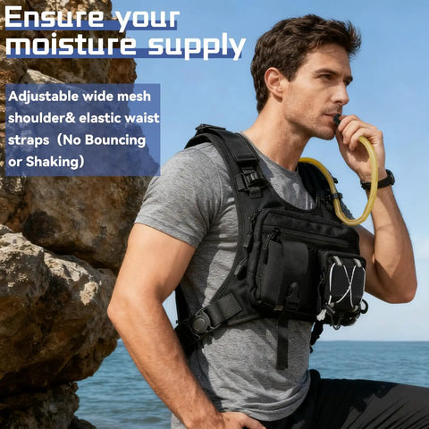 Hydration Chest Vest With 2L Water Bladder, Lightweight Running Backpack for Women and Men in black with adjustable straps