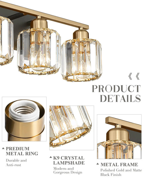 Crystal Vanity Lights 3 Light Bath Fixture With Polished Gold Finish For Over The Mirror Modern Luxury Bathroom Vanity Lighting With K9 Crystal Shine Delivers A Bright Warm Glow And Sleek Stylish Vibe