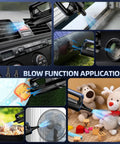 Cordless Car Vacuum And Air Duster 18000Pa Beast Mode Power Handheld Vacuum showing blow function for various surfaces and toys.