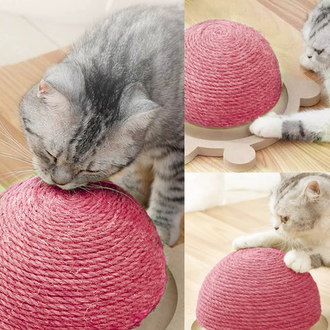 Rock Solid Natural Sisal Cat Scratching Ball With Smooth Spinning Wheel And Durable Wood Base Turtle Shaped Interactive Exercise Toy For Indoor Kittens And Small Pets Claw Guardian