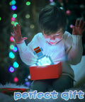 Child opening gift with Color Changing Potion Bottle LED Table Lamp With Shake To Change Colors, 8 Color Modes, room lights.