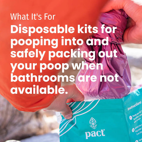 All In One Camping Poop Kit 6 Pack With Odor Control Poop Powder Smell Proof Disposal Bags in use outdoors.