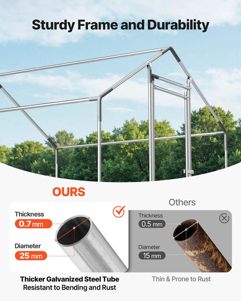 Metal Chicken Coop With Large Walk In Run And Cover, 6.56 Ft Square Spire Roof Hen House Enclosure frame comparison