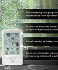 Self Emptying Rain Gauge With Wireless Indoor Display And Outdoor Temperature And Humidity Sensor for Backyard Weather Nerds