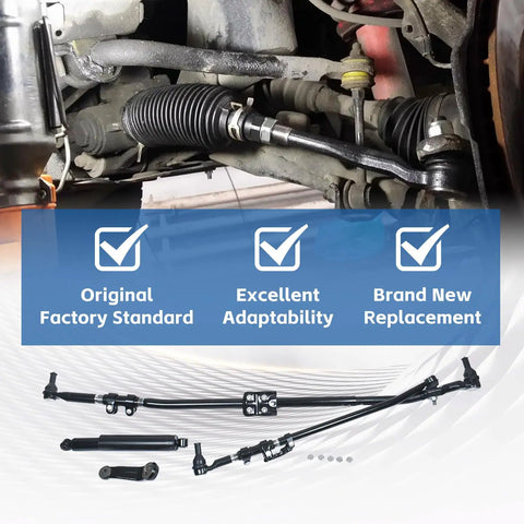 Beefed Up Steering Linkage Upgrade Kit For Ram 1500 2500 3500 4x4 2003-2013 Featuring Drag Link, Tie Rod, Pitman Arm And Damper Replacement For Tough, Road Ready Handling On Rough Surfaces.