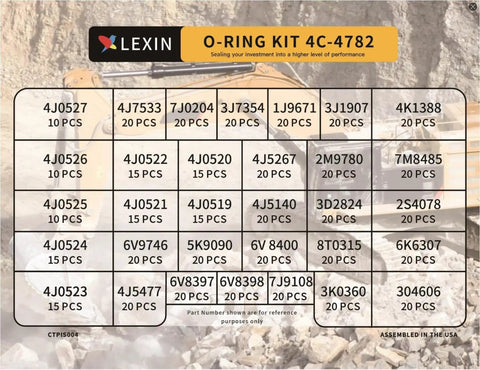 O-Ring Kit 4C-4782 label showing part numbers and quantities, part of 580Pcs Nitrile 90D O Ring Kit For CAT 2701528 And 4C4782
