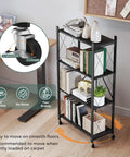 Super Durable Triple Tier Metal Wire Shelf That Is Hella Versatile For Kitchen Pantries Garages And Bedrooms Easy Foldable Design Makes Clutter Disappear Fast with locking wheels and books.