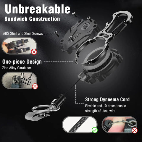 2 Pack Heavy Duty Retractable Keychain And Badge Reel Carabiner With Magnetic Closure, unbreakable sandwich construction