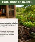 Natural solution from chicken coop to garden with compost made from bedding using all natural chicken coop odor eliminator.