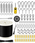 Outdoor String Light Hanging Kit With 250 Ft Nylon Coated 304 Stainless Wire Rope Turnbuckles And Hooks Easy Install All In One Guide Wire Set