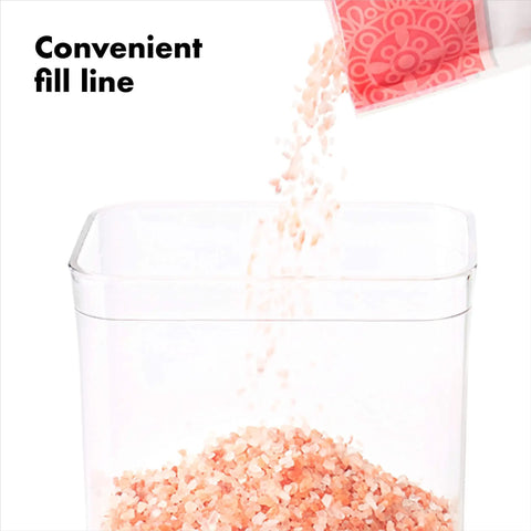 Pouring salt into 0.4L Airtight Herb Storage Container For Spices And Pantry Staples, Stackable No Fuss Space Saving Design Keeps Dried Herbs Fresh, Clear Lid For Easy Visibility
