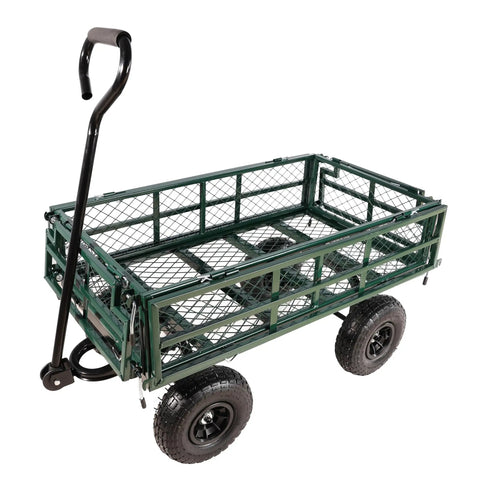 Four Wheel Trailer With Double Deck Detachable Sides, Heavy Duty Steel Utility Cart For Farm, Warehouse, Garden And Yard Work