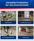 Hardened Steel Rebounding Bollard Post With Shock Absorbing Elastomer Base For Bulletproof Parking Area Security And Durable Vehicle Barrier Protection Built Tough As Nails In The USA At 4X42 in warehouse and facility structure settings.