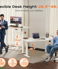 Massive 55 Inch Electric Standing Desk White Huge Gaming Computer Table Height Adjustable Stand Up Workstation with height markings.