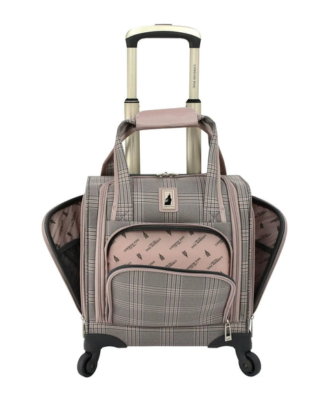 Brentwood IV 15 Inch Under The Seat Rolling Bag With Four Wheels For Airline Travel Rose Charcoal with multiple pockets