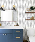 Bathroom with Black And White Peel And Stick Herringbone Wallpaper For Bathroom Modern Geometric Self Adhesive Contact Paper 17.7 By 118.1 Inches 14.5 Sq Ft Vinyl Removable With No Residue Easy To Install