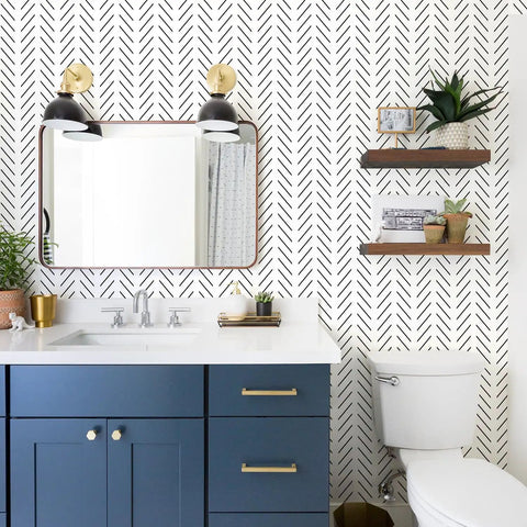 Bathroom with Black And White Peel And Stick Herringbone Wallpaper For Bathroom Modern Geometric Self Adhesive Contact Paper 17.7 By 118.1 Inches 14.5 Sq Ft Vinyl Removable With No Residue Easy To Install