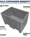 Dang Tough Heavy Duty Plastic Bulk Storage Tote, 42X29X28 Inch Stackable Pallet Box, solid interior design and reinforced sides.