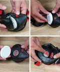 Dust Mask With Replaceable Twin HEPA Filters For Woodworking And Construction, Half Face Pro Grade Mask being adjusted