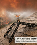 Serious Wildfire Prep Gotta Have This Rooftop Sprinkler With Real Deal Solid Copper 360 Adjustable Head and Tough Galvanized Steel Base For Knockout 3300 Square Foot Coverage All Around on sloped roof with 180° adjustable base.