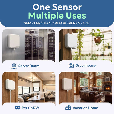 RV Pet Temperature Monitor With Cellular Coverage No WiFi Needed Remote Power Outage And Temp Sensor With App Alerts For Home Safety And Server Room Monitoring Includes 1 Year Subscription for server room, greenhouse, RV, and vacation home