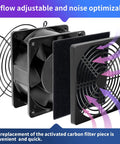 Exploded view of Solder Smoke Absorber Fan With Speed Controller For Fume Remover Smoke Extractor 120mm showing fan and carbon filter