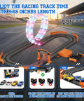 9.86Ft 2-In-1 Slot Car Track Set With Four Cars Dual Racing Mode Battery Or Electric Power Includes Lap Counter And Flash Circular Track Great Gift For Boys Birthday Xmas Toy Car Racing; image shows track layout with glowing loop and cars.