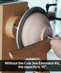 Using Lathe Chuck Jaws Set With Cole Jaws, 10 Inch and 5 Inch Extensions, Total 15 Inch Flat Jaws on bowl without extensions.