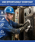 Man in blue helmet using Lint Free White Tshirt Rags 100 Percent Cotton Highly Absorbent Die Cut Jersey Wiping Towel on machine
