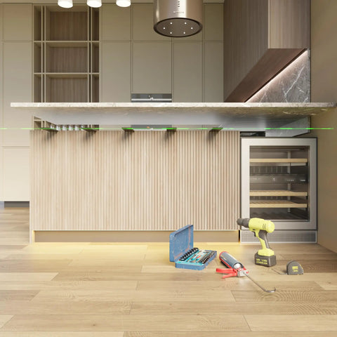 Rock Solid 16 Inch Countertop Support Brackets 4 Pack Tough As Nails Steel Knee Wall Braces displayed in modern kitchen setting.