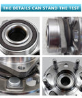 Close-up views of Front And Rear Wheel Hub Bearing Assembly 513288 Fits 2010 To 2020 Chevy Equinox Impala Malibu Limited GMC Terrain with five lug and ABS.