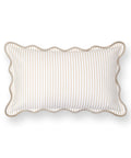 Coastal Lumbar Pillow Cover 12x20 Inches, Water-Repellent Indoor Outdoor, Scalloped Edge, Neutral Tan Stripe Pattern For Patio