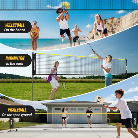 All-In-One Backyard 3-In-1 Net Set For Volleyball Badminton And Pickleball With 17Ft Adjustable Height Net in outdoor use