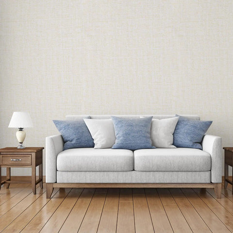 Cream Linen Textured Peel And Stick Wallpaper Roll 10Ft Long Beige Faux Grasscloth Self Adhesive Wall Covering behind sofa